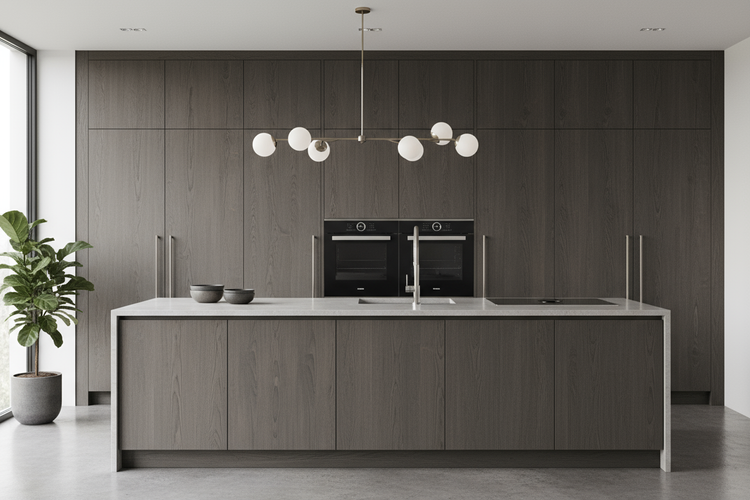 dark wood oak gray color modern kitchen